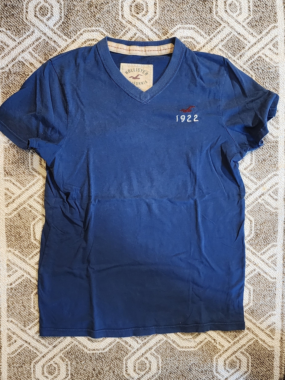 Hollister Men's 1922 V-Neck T-Shirt in Blue